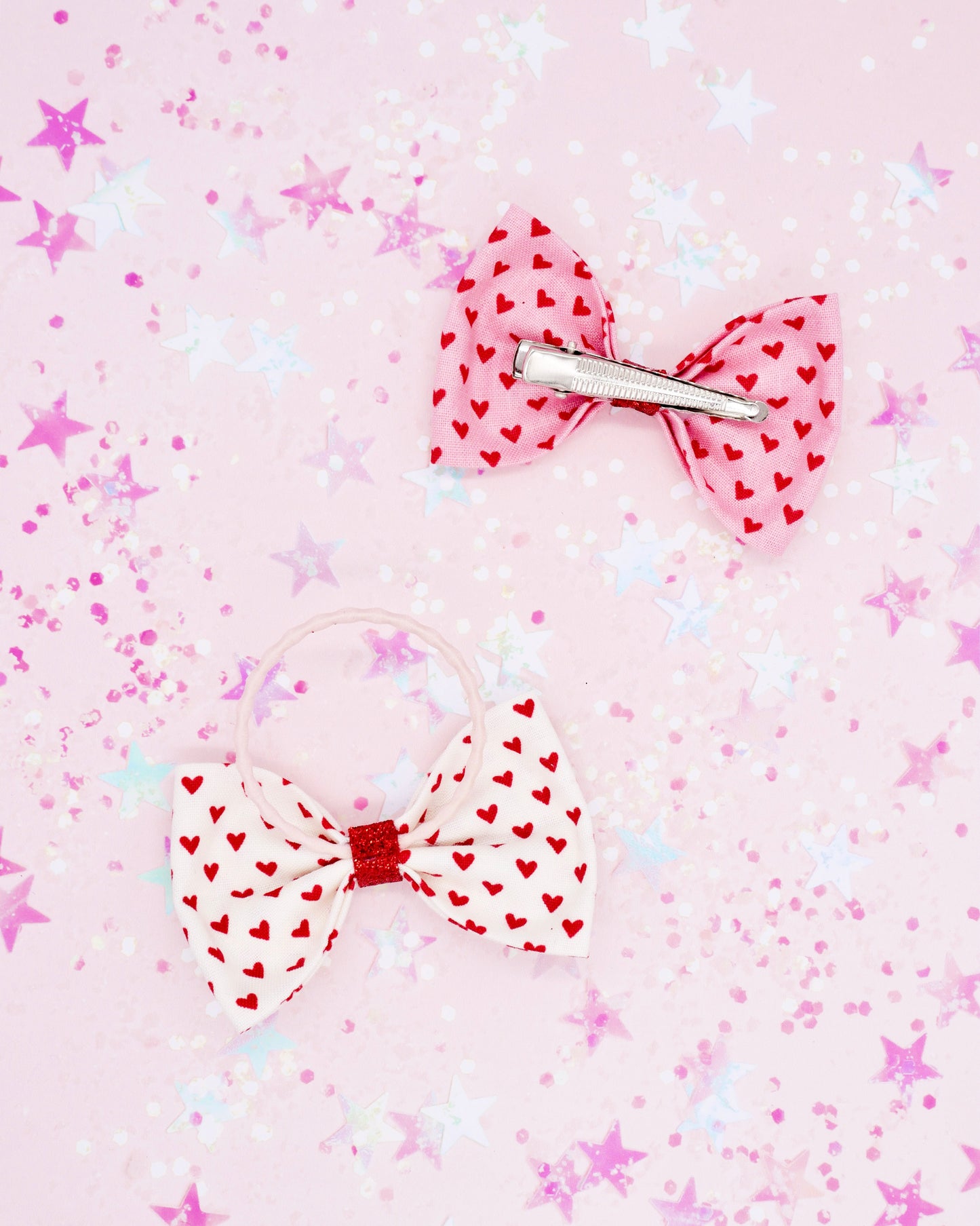 Heart Print Valentines Hair Bows