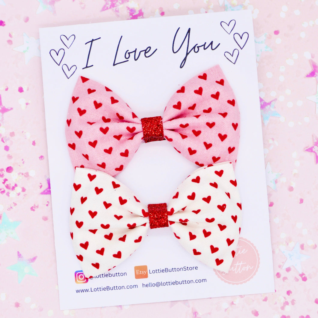 Heart Print Valentines Hair Bows