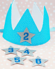 Load image into Gallery viewer, Blue Changeable Age Fabric Crown
