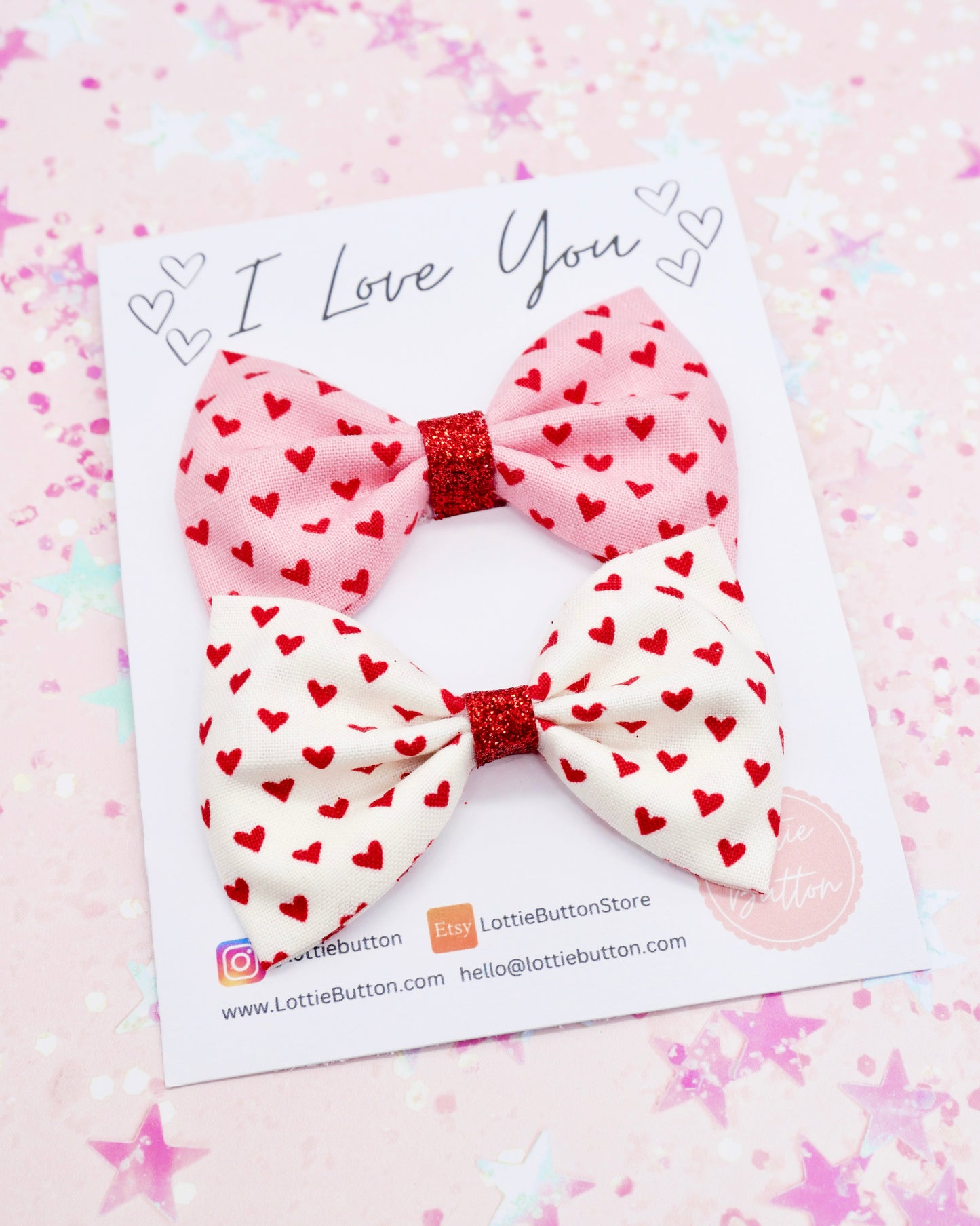 Heart Print Valentines Hair Bows