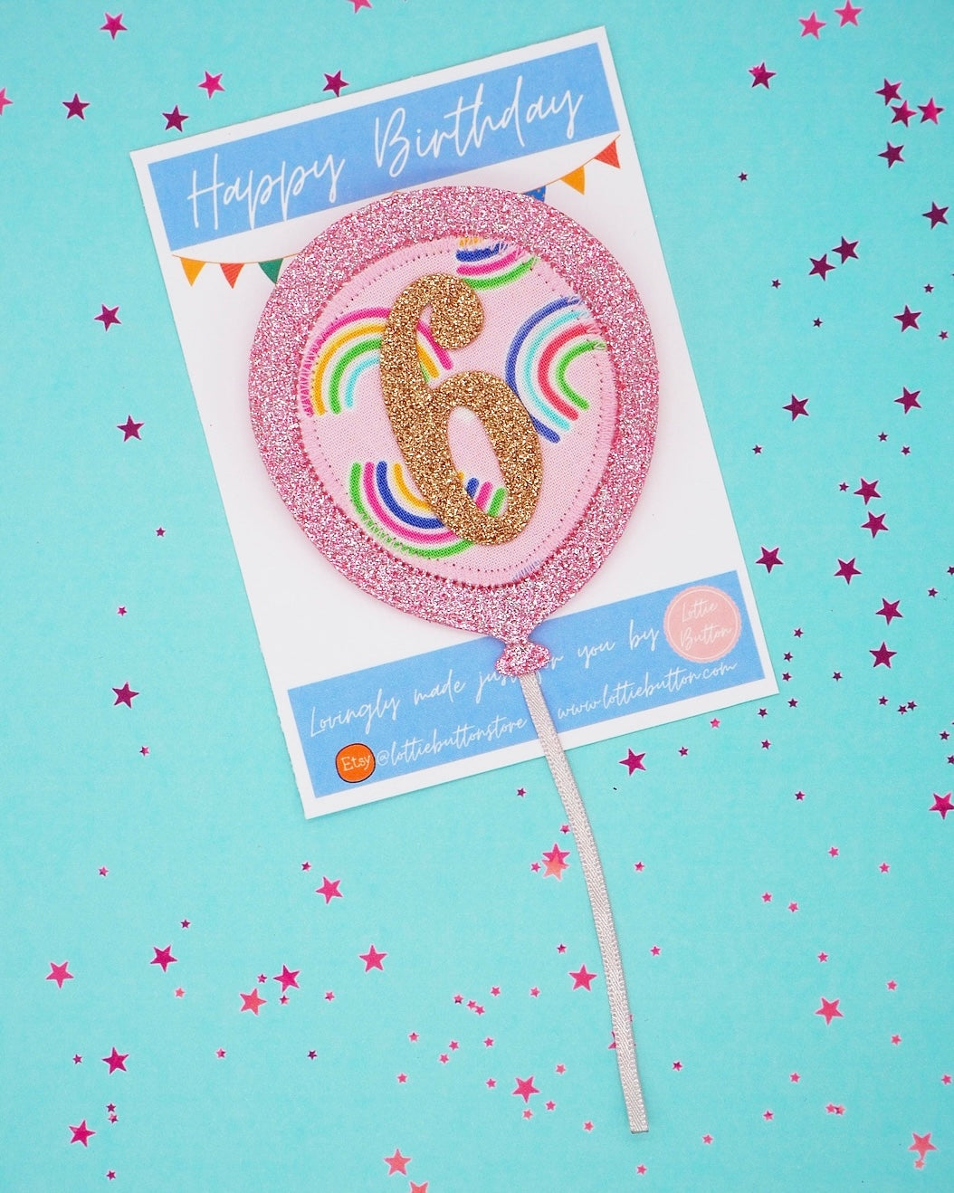 Pink Rainbow Birthday Balloon Badge