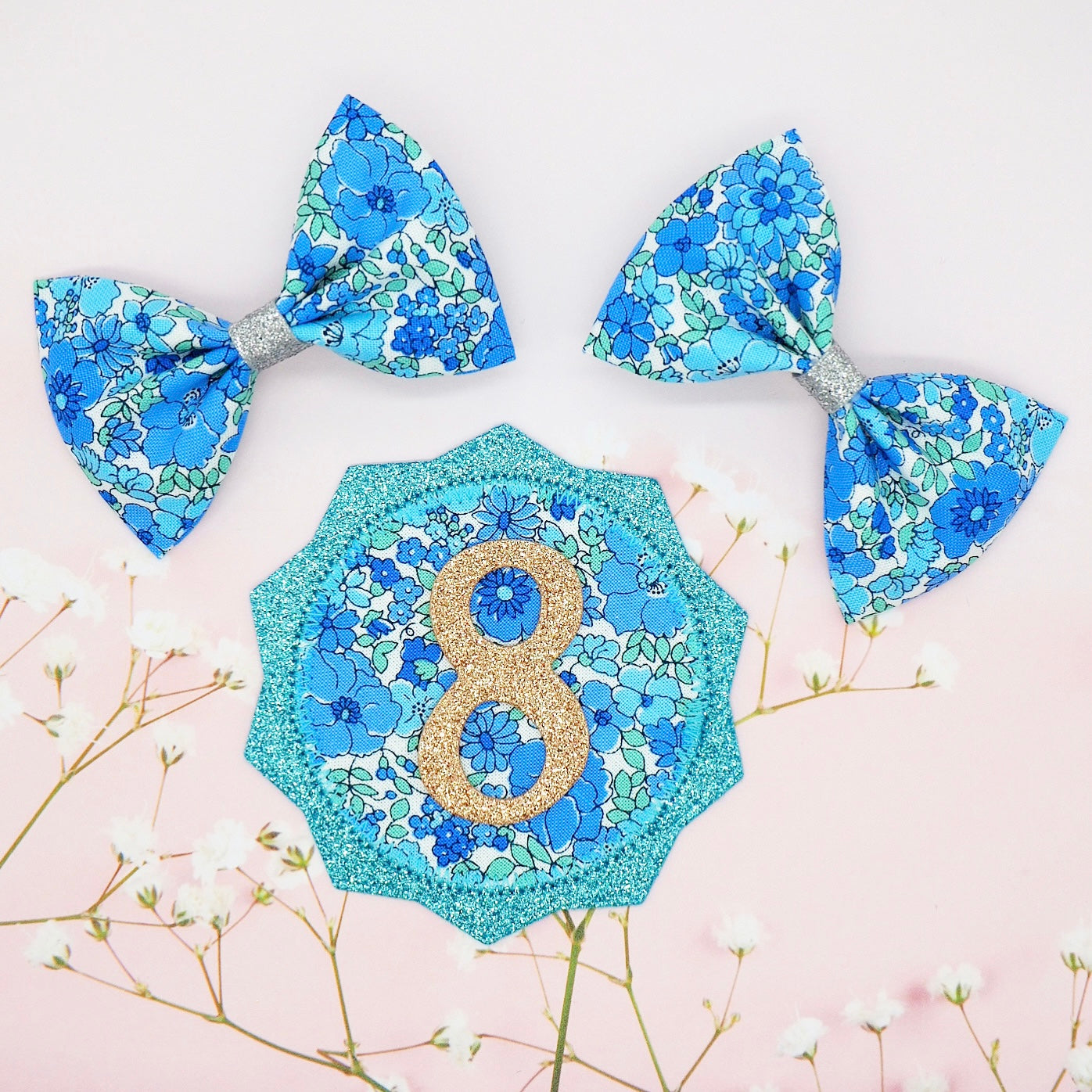 Blue Ditsy Floral Birthday Badge