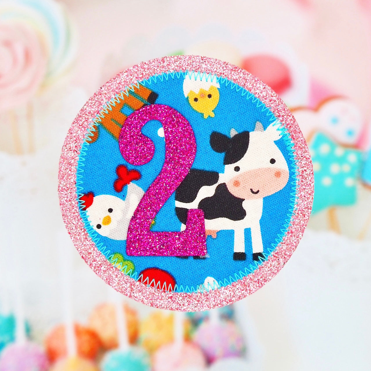 Pink Farm Birthday Badge