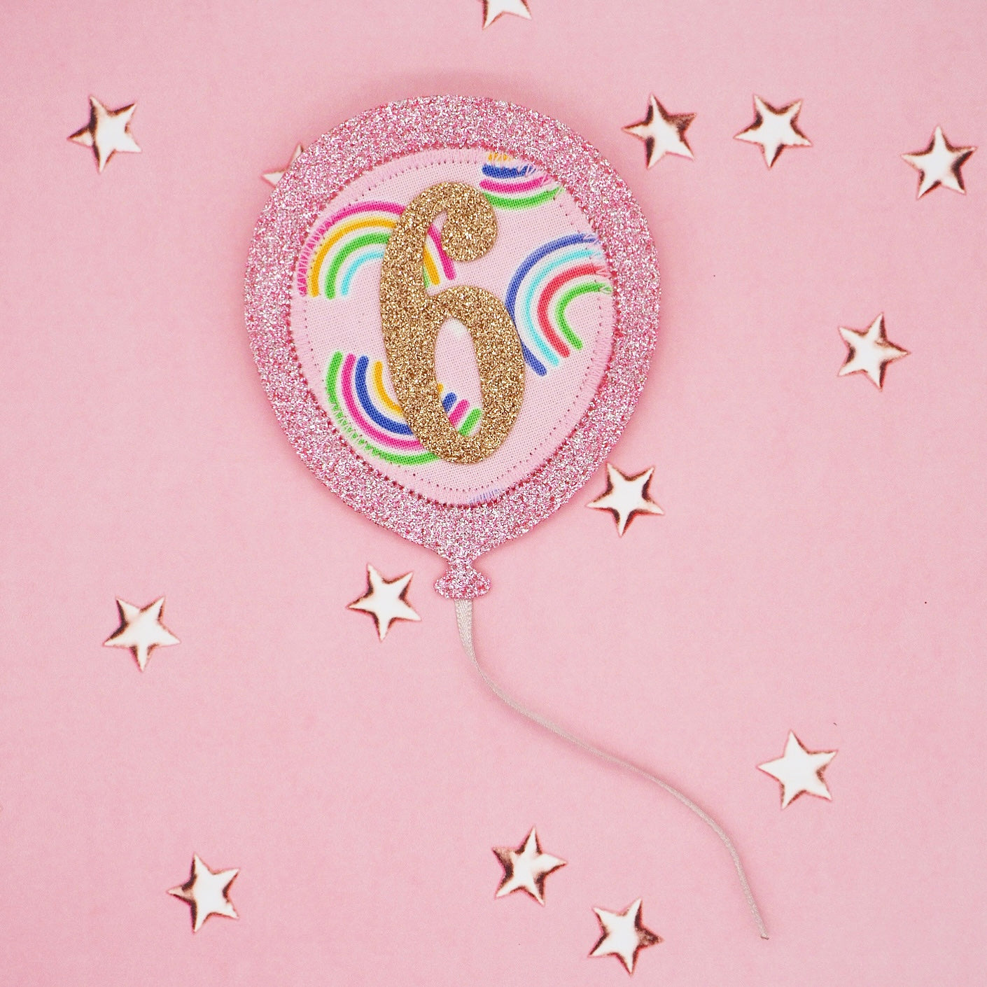 Pink Rainbow Birthday Balloon Badge