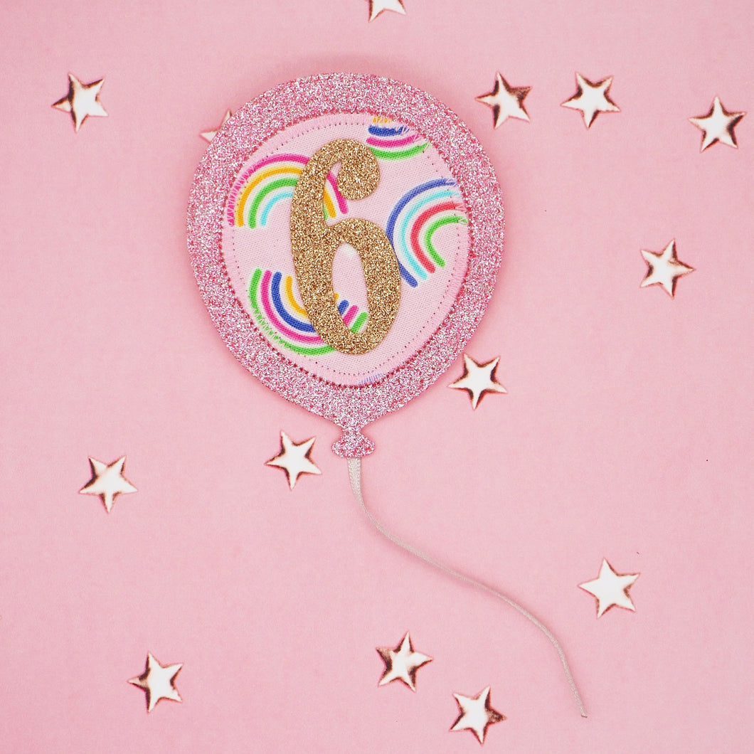 Pink Rainbow Birthday Balloon Badge