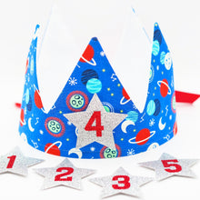 Load image into Gallery viewer, Space Theme Changeable Age Fabric Crown
