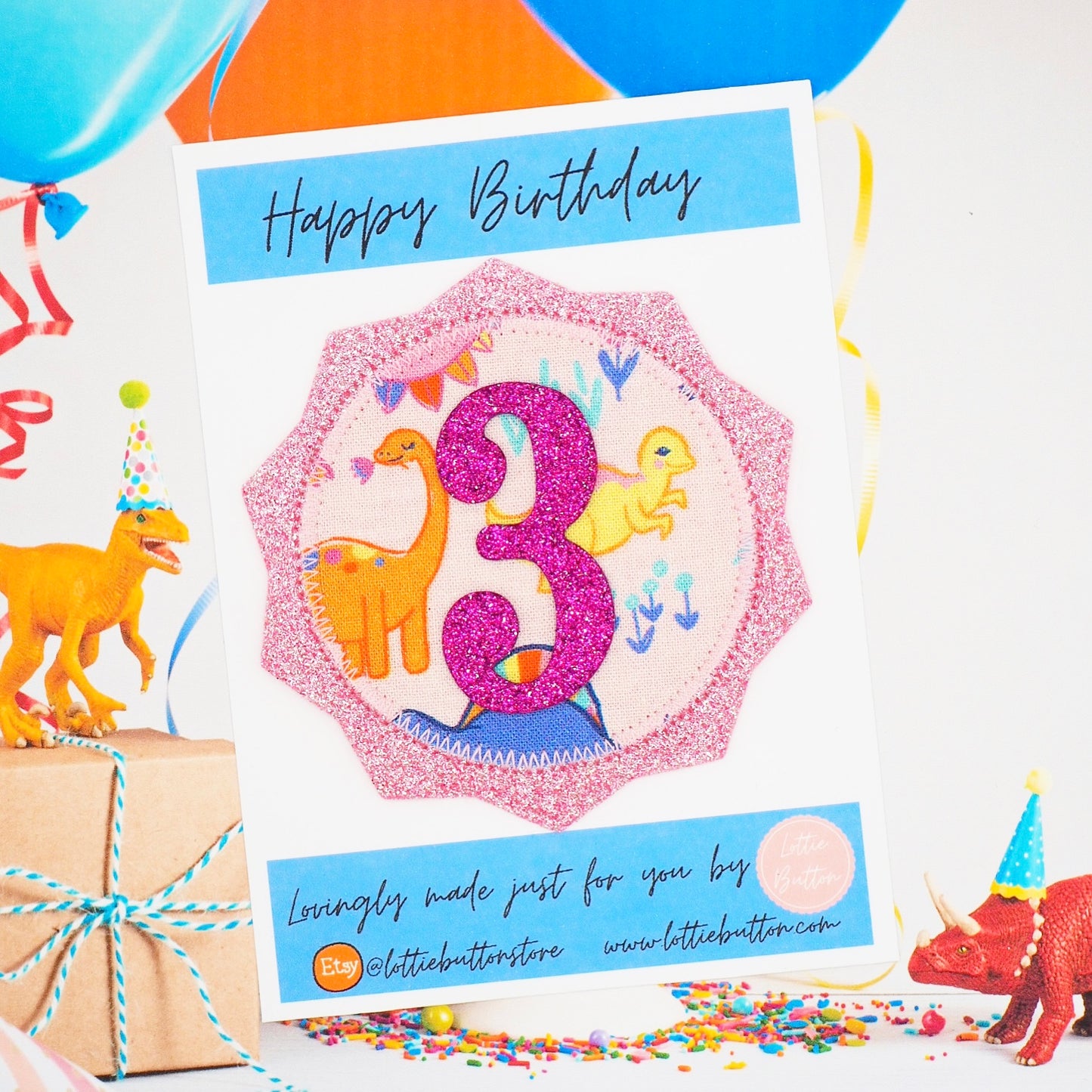 Pink Dinosaur Birthday Badge