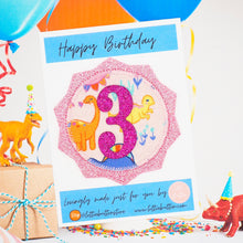 Load image into Gallery viewer, Pink Dinosaur Birthday Badge
