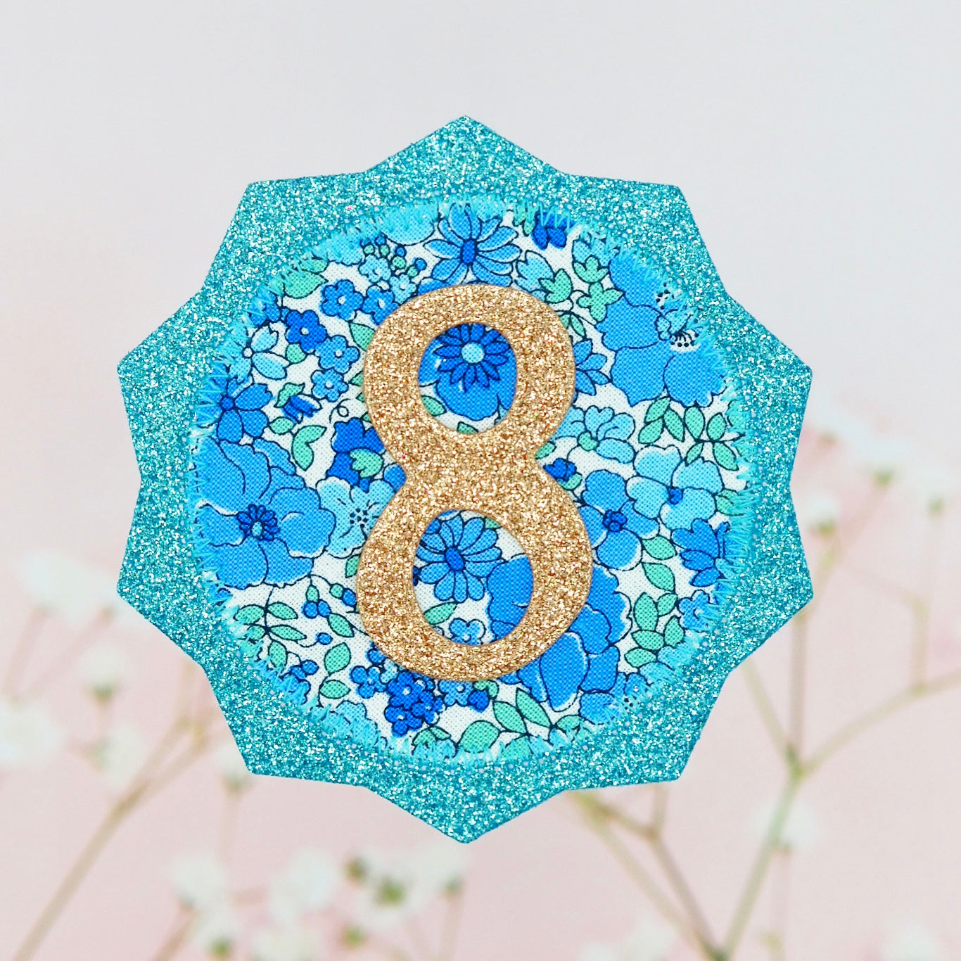 Blue Ditsy Floral Birthday Badge