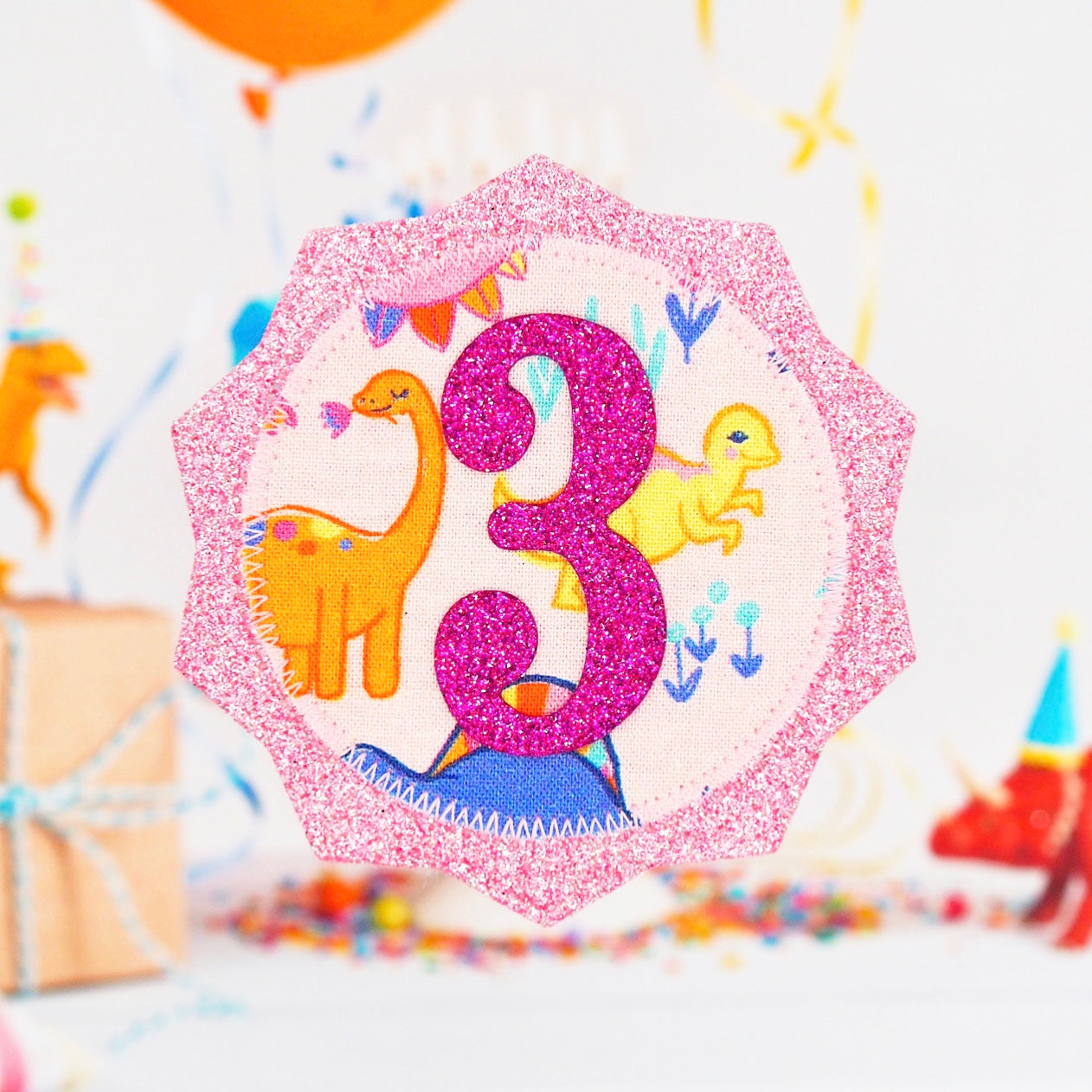 Pink Dinosaur Birthday Badge