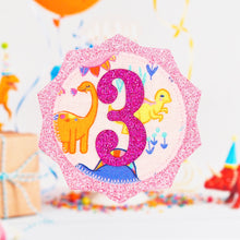 Load image into Gallery viewer, Pink Dinosaur Birthday Badge
