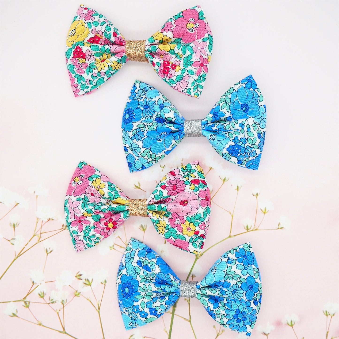 Blue Floral Liberty Print Hair Bows