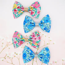 Load image into Gallery viewer, Blue Floral Liberty Print Hair Bows
