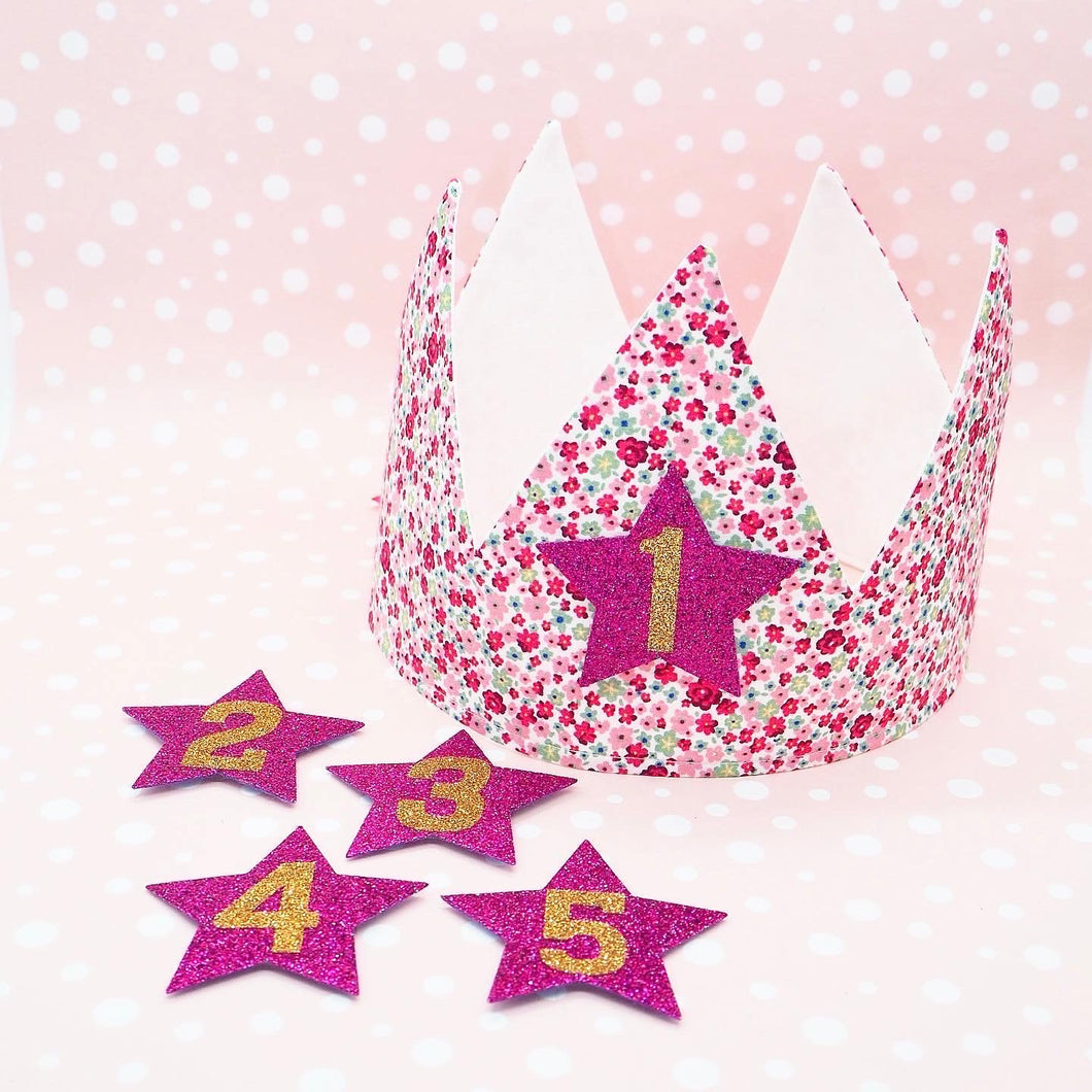 Pink Ditsy Floral Changeable Age Fabric Crown