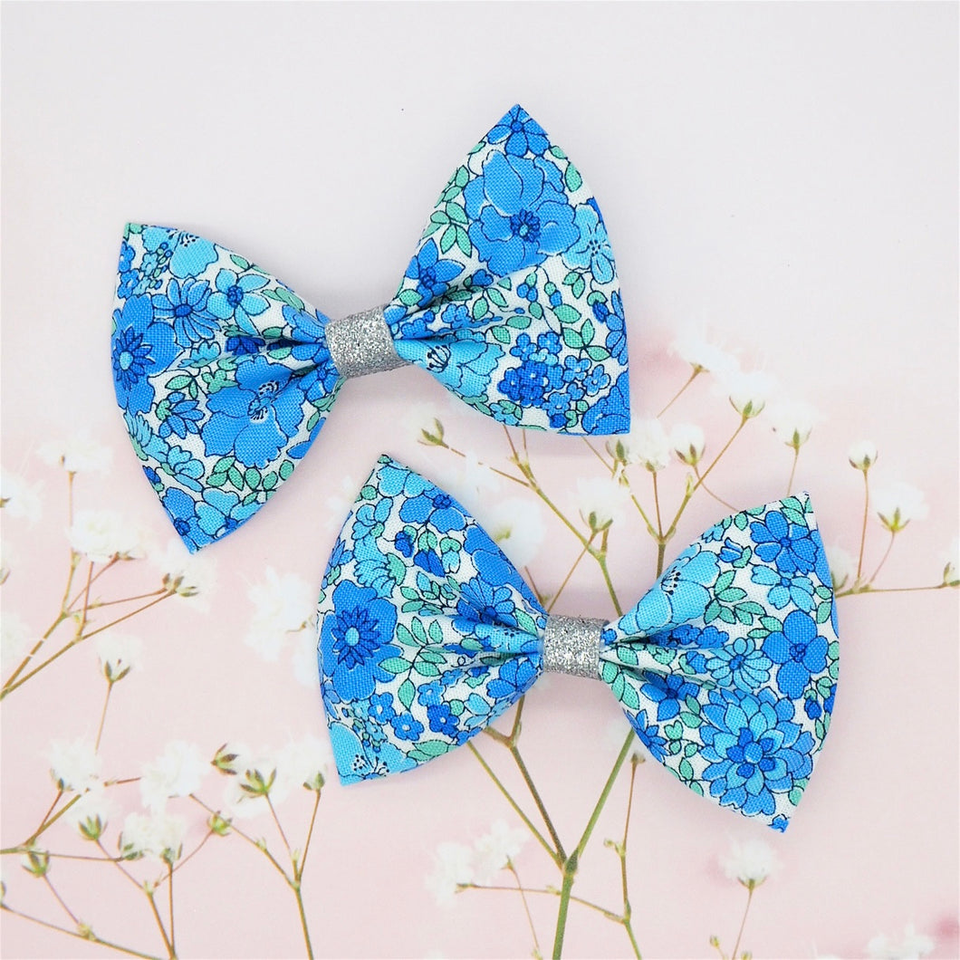 Blue Floral Liberty Print Hair Bows