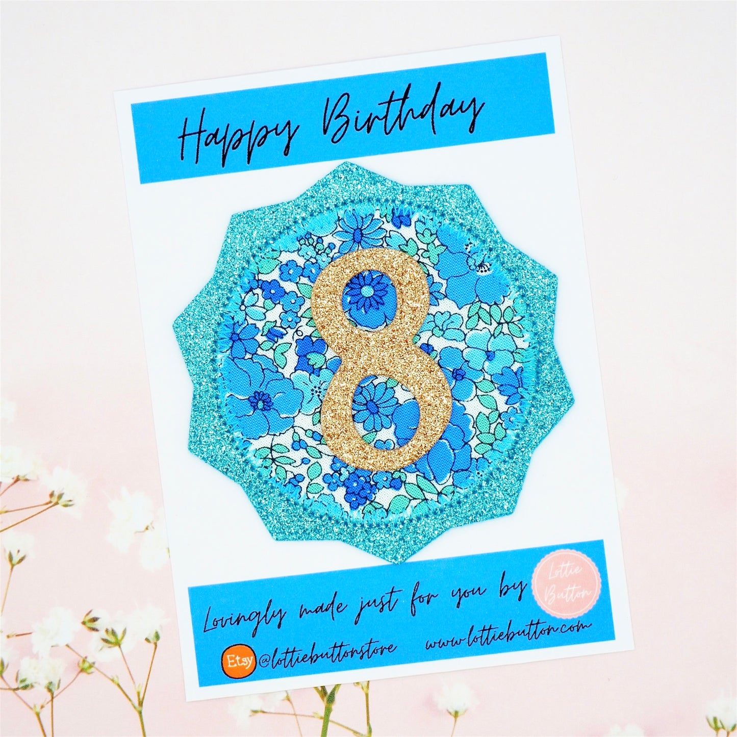 Blue Ditsy Floral Birthday Badge