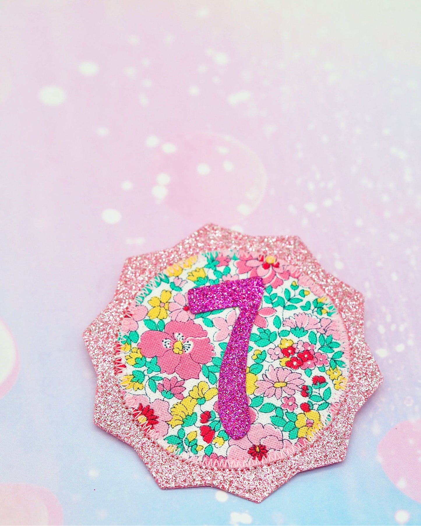 Pink Liberty Floral Birthday Badge