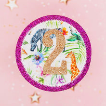 Load image into Gallery viewer, Giraffe &amp; Zebra Birthday Badge
