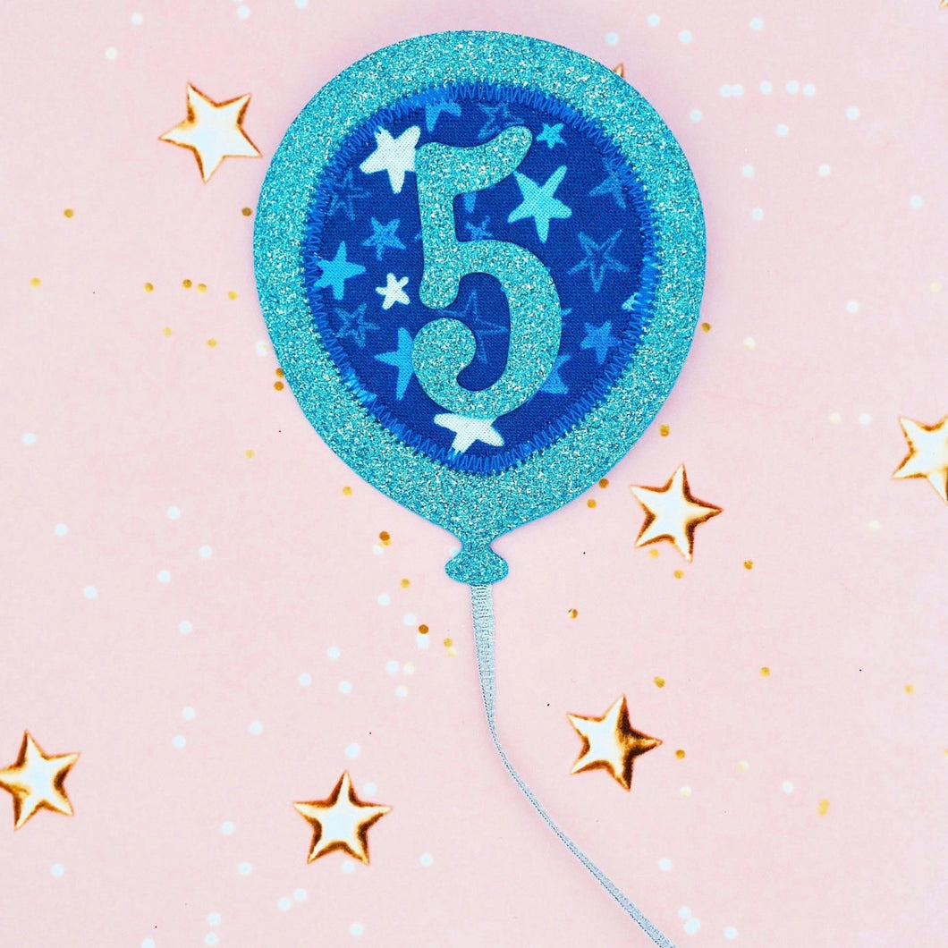 Blue Star Birthday Balloon Badge